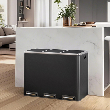 Kosz na śmieci metalowy trzykomorowy czarny