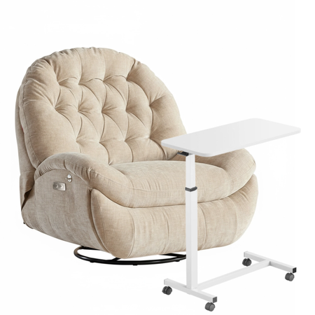 Zestaw wypoczynkowy fotel elektryczny Spacetronik Flax 04M beżowy + stolik regulowany 