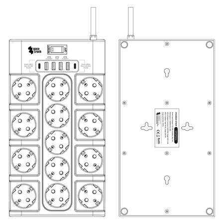 Listwa zasilająca 13xAC 4xUSB 2xUSB-C