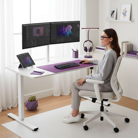 Zestaw ergonomiczny biurko Moris SPE O112WW fotel MENNKAR lampa D22 Pro