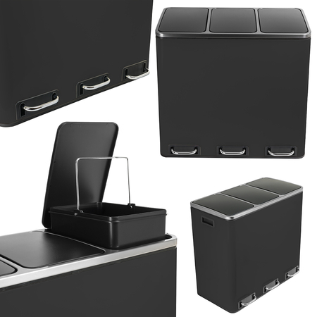 Kosz na śmieci metalowy trzykomorowy czarny