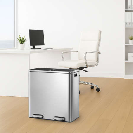 Kosz na śmieci metalowy podwójna komora srebrny