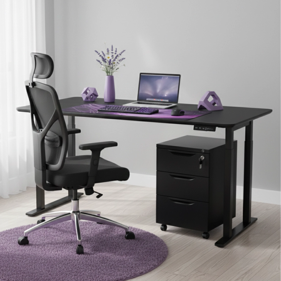 biurko elektryczne: stelaż SPE426B + blat MDF Pure Black