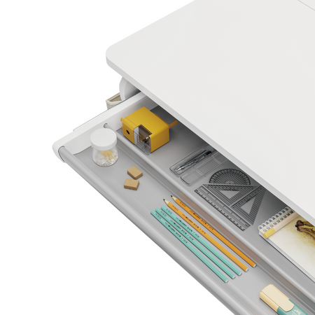 Zestaw Spacetronik: biurko regulowane 100×60  + krzesło dziecięce z podnóżkiem + nadstawka z pegboardem