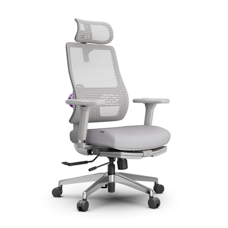 Zestaw ergonomiczny krzesło LUMBO 22 szare + biurko manualne SPE-O113 100×60 białe