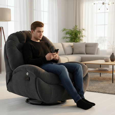 Zestaw wypoczynkowy fotel Spacetronik Flax 04M szary + stolik regulowany BUDDY