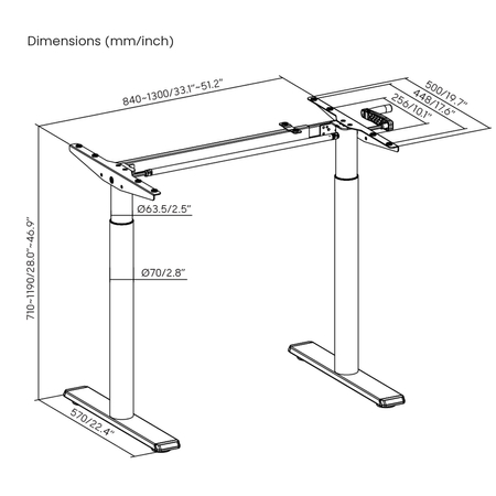 Manual Height-Adjustable Desk Frame Black