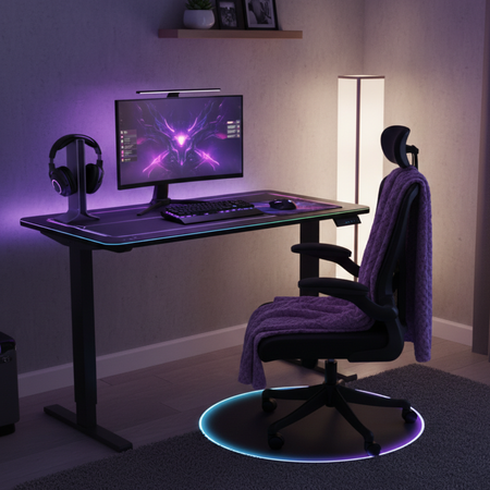 Zestaw gamingowy RGB biurko elektryczne fotel ARON mata RGB