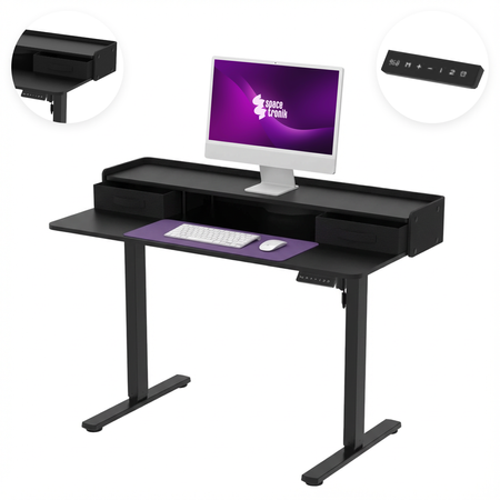 Biurko Elektryczne SPEF134BB 120x60 z Szufladą i USB z pamięcią czarne