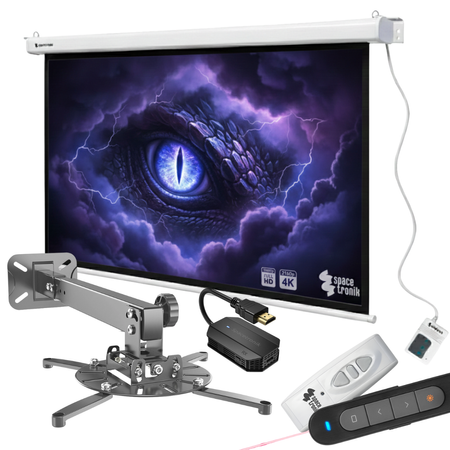 Zestaw ekran elektryczny PVC EASY VIEW uchwyt projektora transmiter i pilot