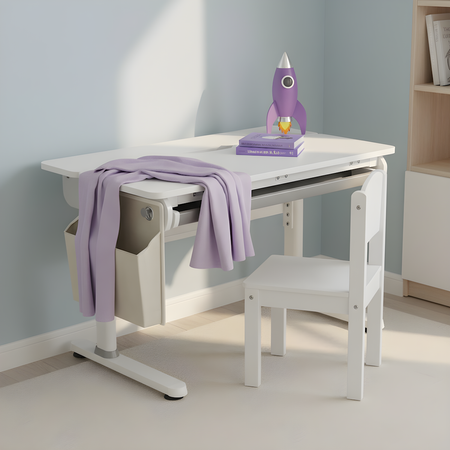 Zestaw Spacetronik: biurko regulowane 100×60  + krzesło dziecięce z podnóżkiem + nadstawka z pegboardem