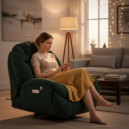 Fotel elektrycznie regulowany Spacetronik Flax 04 relaksacyjny bujany zielony