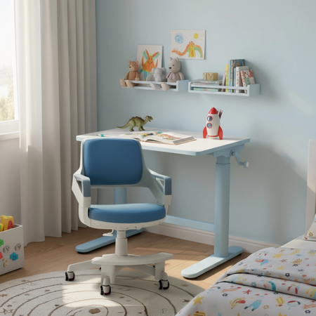 Zestaw dla dziecka regulowane biurko 112×60 z półką + ergonomiczne krzesło Spacetronik XD