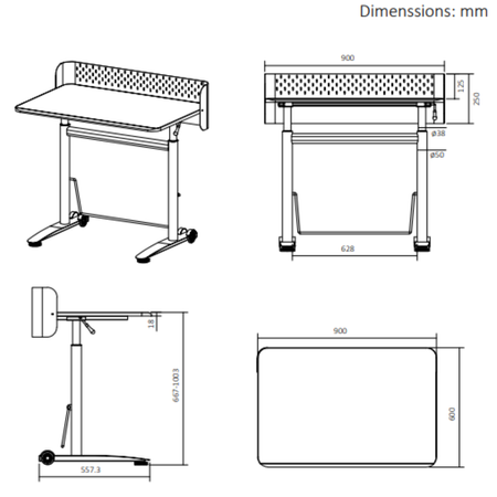 Białe stanowisko robocze regulowane 90x60 SPR BUDDY 23 MWW