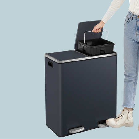 Kosz na śmieci metalowy podwójna komora szary