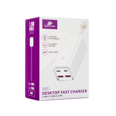 Ladegerät SR102 65W, 2x PD4+ USB-C, 2x QC3.0 USB-A