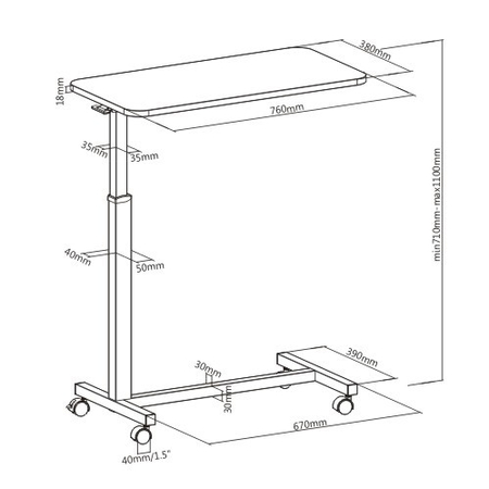 Buddy 02 Lite verstellbarer Trolley-Tisch Weiß