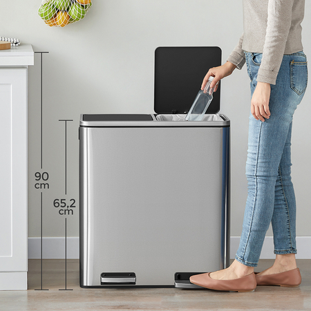 Kosz na śmieci metalowy podwójna komora srebrny