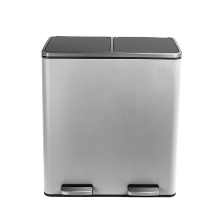 Kosz na śmieci metalowy podwójna komora srebrny