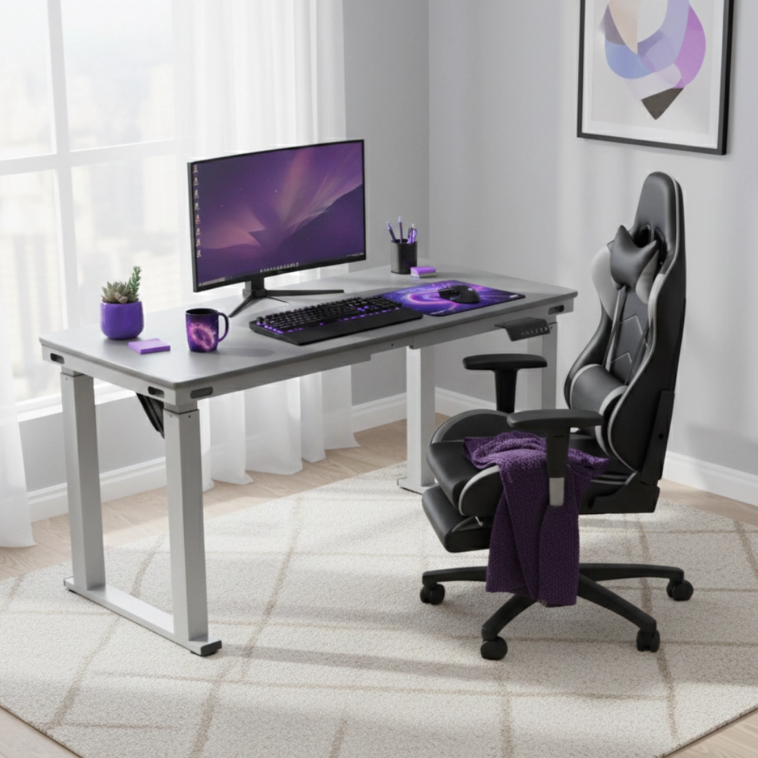 biurko elektryczne: stelaż SPE426G + blat MDF Steel Grey