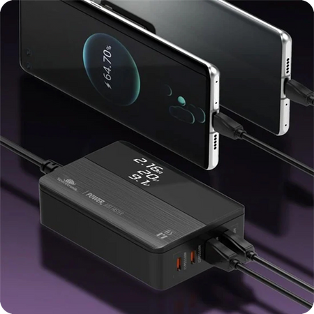 Ładowarka GaN 65W, LED, PD QC3.0, USB - 4 porty