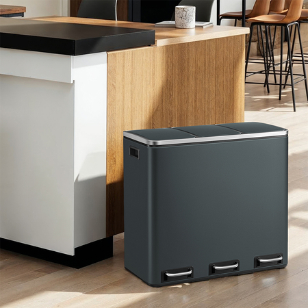 Kosz na śmieci metalowy trzykomorowy ciemnoszary