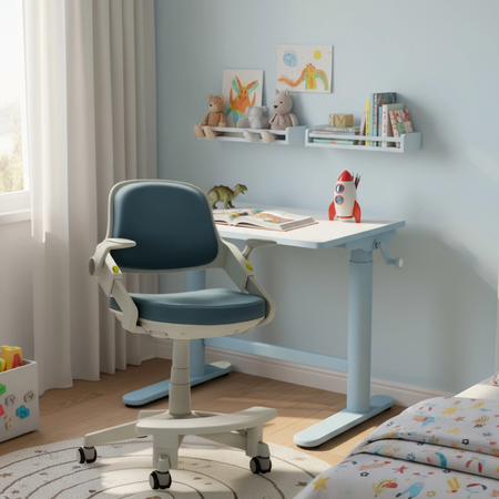 Zestaw dla dziecka regulowane biurko 112×60 z półką + ergonomiczne krzesło Spacetronik XD