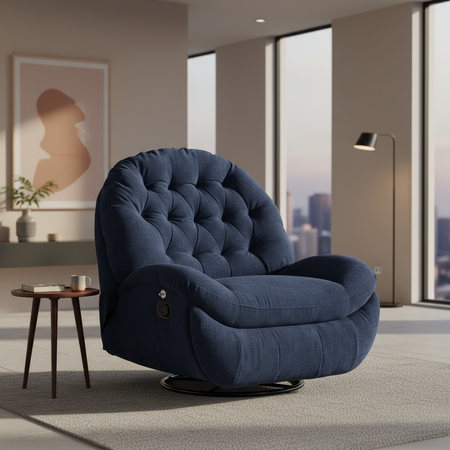 Rozkładany Fotel relaksacyjny obrotowy Spacetronik Flax 04M bujany granatowy