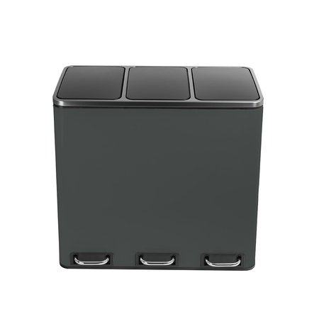 Kosz na śmieci metalowy trzykomorowy ciemnoszary