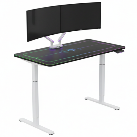 Gamingowe stanowisko Spacetronik RGB z elektryczną regulacją wysokości 136x66