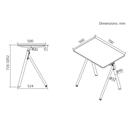 Biurko stojące regulowane gazowo 70x50 SPR BUDDY 21 MBB