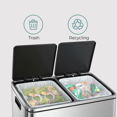 Kosz na śmieci metalowy podwójna komora srebrny