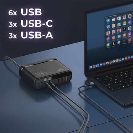 Ladestation 140W GaN SR103 LED 6 USB PD+QC3.0