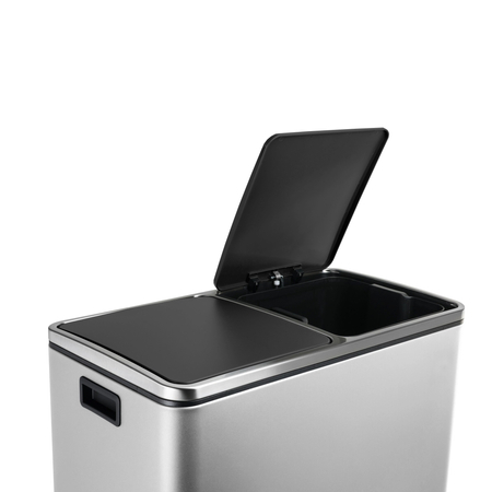 Kosz na śmieci metalowy podwójna komora srebrny