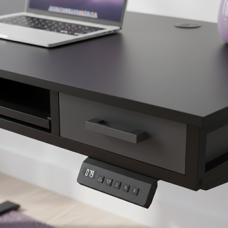 Biurko stojące regulowane SPEF122BB 120x60 z szufladą i półką czarne