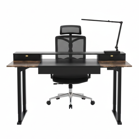 Zestaw ergonomiczny biurko elektryczne SPE F121 krzesło Spiro lampa Glow D8