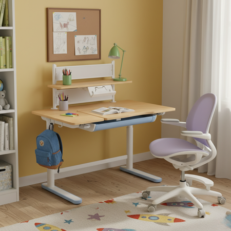 Zestaw dla dziecka regulowane biurko 112×60 z półką + ergonomiczne krzesło Spacetronik XD