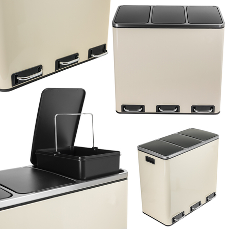 Kosz na śmieci metalowy trzykomorowy kremowy