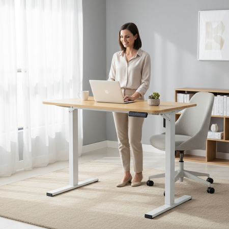 Biurko Elektryczne 120x60 SPEO125WO Drewniany Blat Regulacja Wysokości