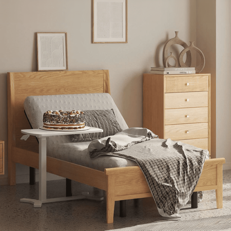 Buddy verstellbarer Rolltisch weiß, Holz