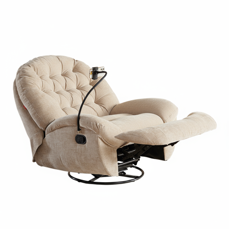 Zestaw wypoczynkowy fotel Spacetronik Flax 04M beżowy + stolik regulowany BUDDY