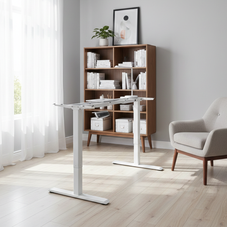 Biurko regulowane Vegard elektryczne dwusilnikowe MDF biało-niebieskie