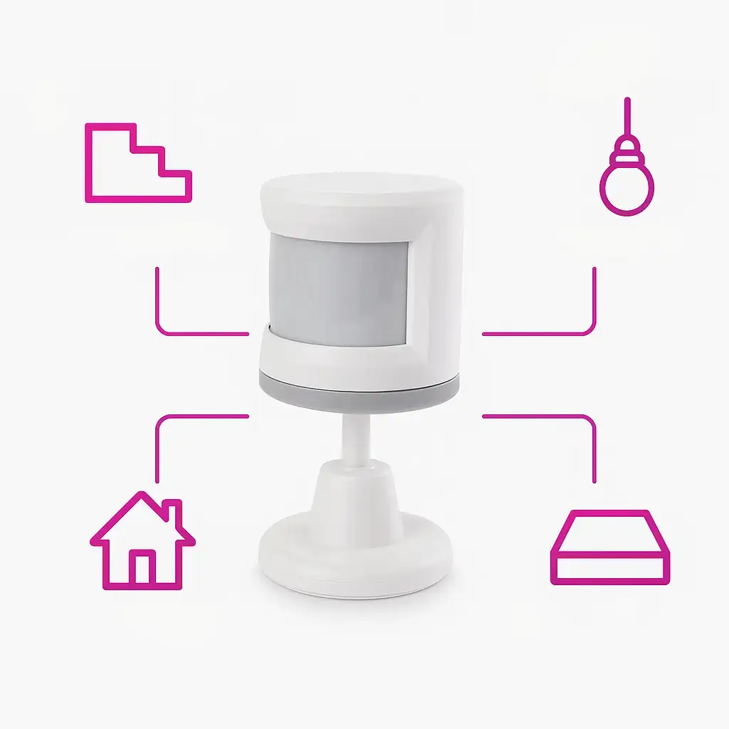 czujka ruchu zamontowana na ścianie lub schodach