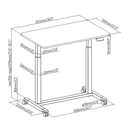 Buddy 04 verstellbarer Trolley-Tisch schwarz