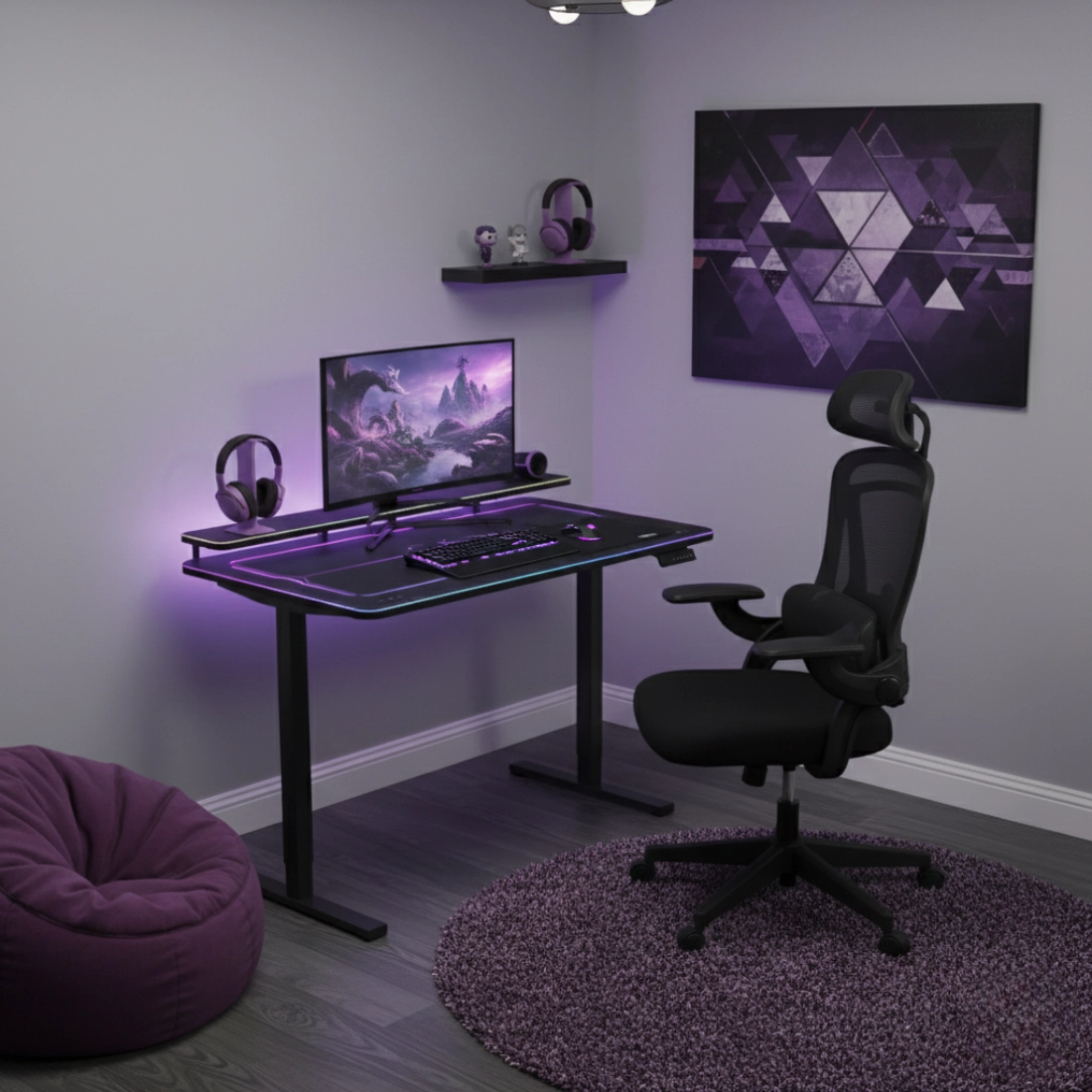 biurko gamingowe elektryczne RGB regulacja wysokości kontroler z pamięcią