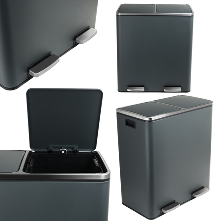 Kosz na śmieci metalowy podwójna komora szary