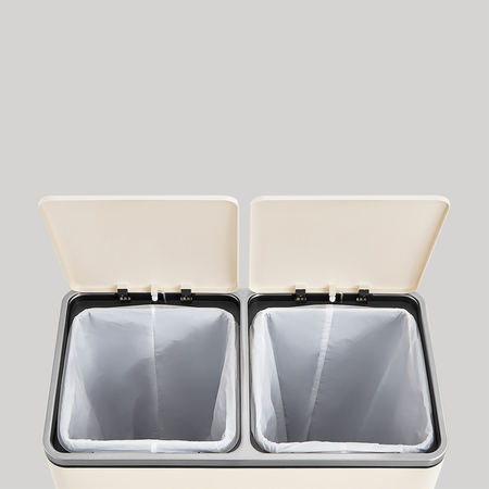 Kosz na śmieci metalowy podwójna komora kremowy