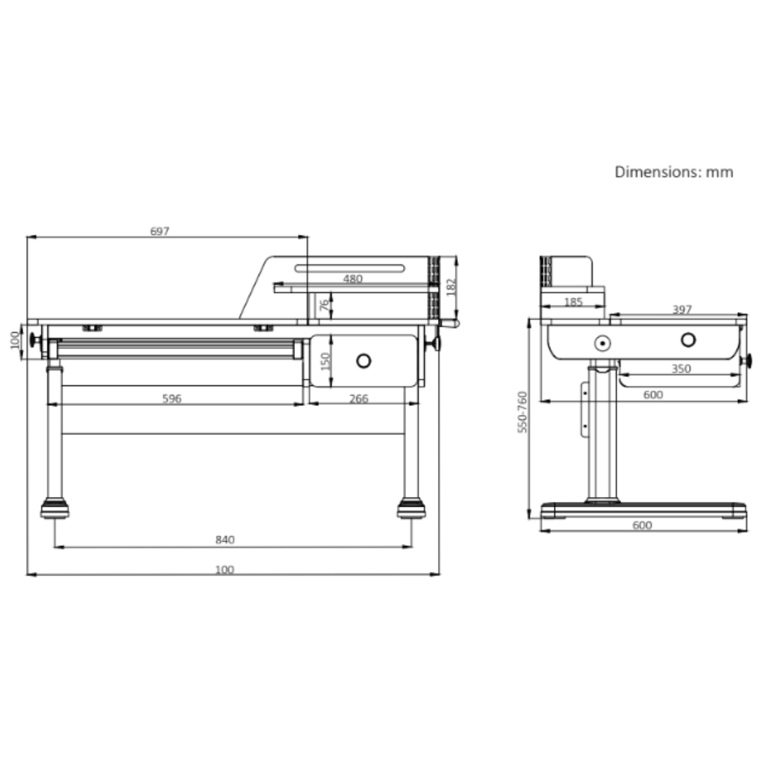 rysunek techniczny biurka dziecięcego SPEX110WL_100