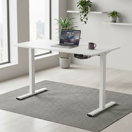 Zestaw ergonomiczny krzesło LUMBO 22 szare + biurko manualne SPE-O113 100×60 białe