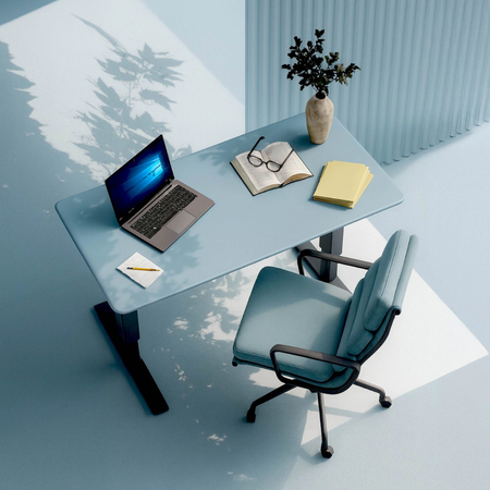 Elektryczne biurko regulowane dwusilnikowe z blatem MDF premium niebieski